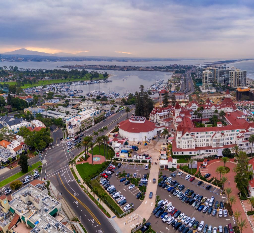 Aerial,Panorama,Of,Hotel,Del,Coronado,And,Other,Buildings,In
